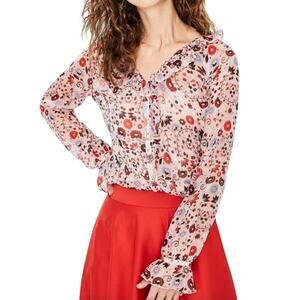 Boden Silk Ruffle Blouse Floral Paisley Pink 8 Poetcore Cottagecore Coquette